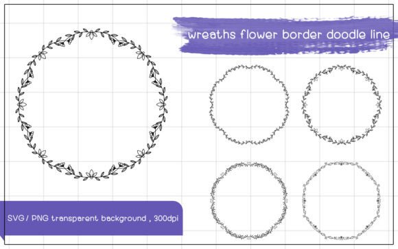 Flower Border Wreaths Doodle in Black: A Versatile Design Asset for Creators