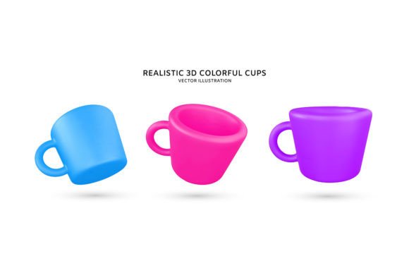 Realistic 3D Colorful Coffee Cups