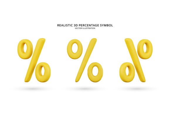 Realistic 3D Yellow Percentage Sign