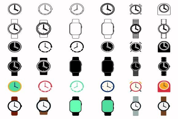 Watch Clock Collection Icon Set